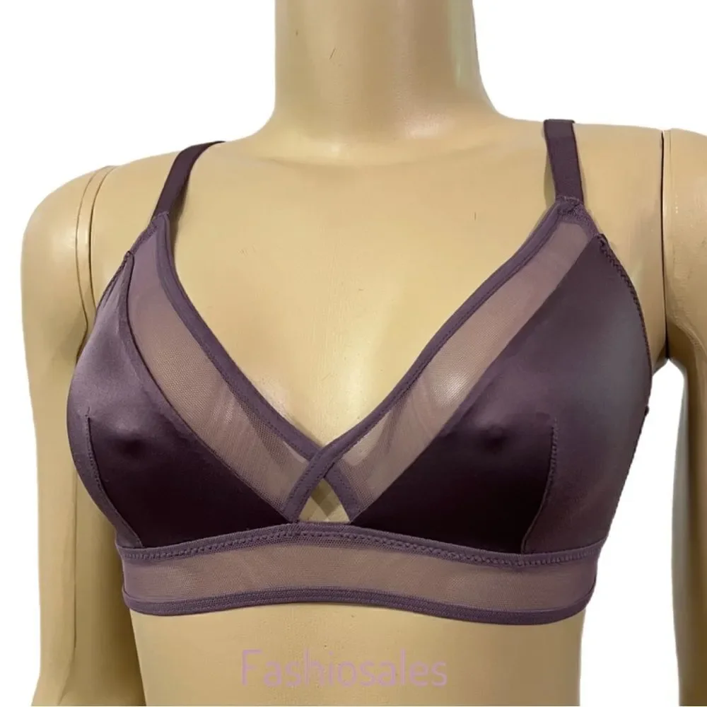 Victoria’s Secret satin with sexy sheer mesh unlined bralette black Small
